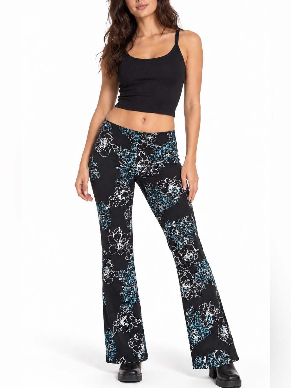 Cachet Vintage Y2K Floral Beaded Black Teal Flare Dress Pants Size 8 Stretch